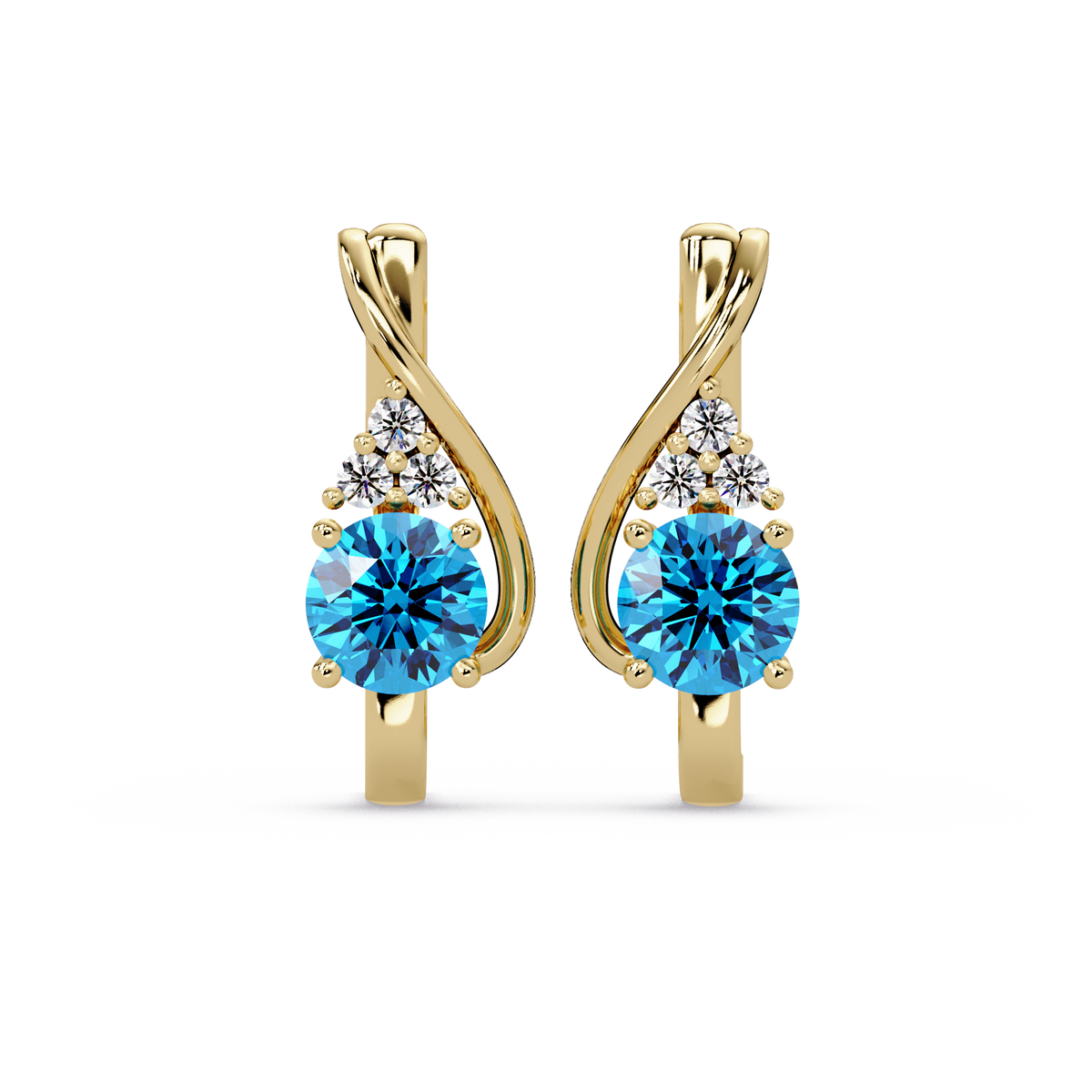 Round crossover colorstone drop earrings, Aquamarine Blue in Gold