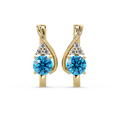 Round crossover colorstone drop earrings, Aquamarine Blue in Gold
