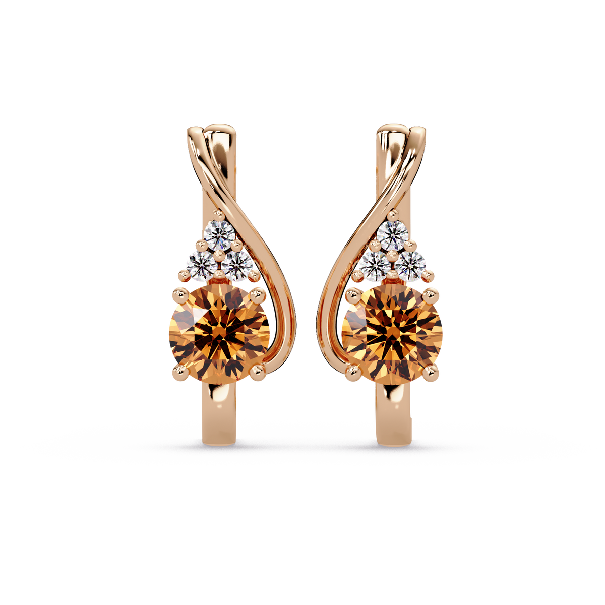 Round crossover colorstone drop earrings, Champagne Topaz in Rose gold