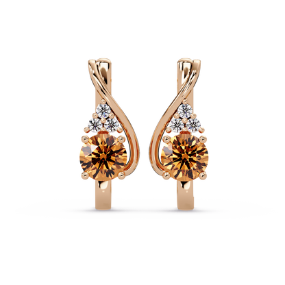 Round crossover colorstone drop earrings, Champagne Topaz in Rose gold