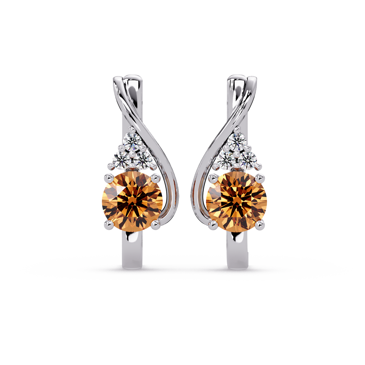 Round crossover colorstone drop earrings, Champagne Topaz in White gold