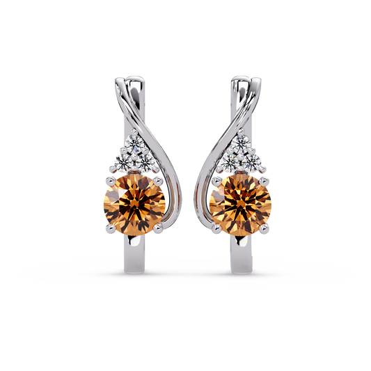 Round crossover colorstone drop earrings, Champagne Topaz in White gold