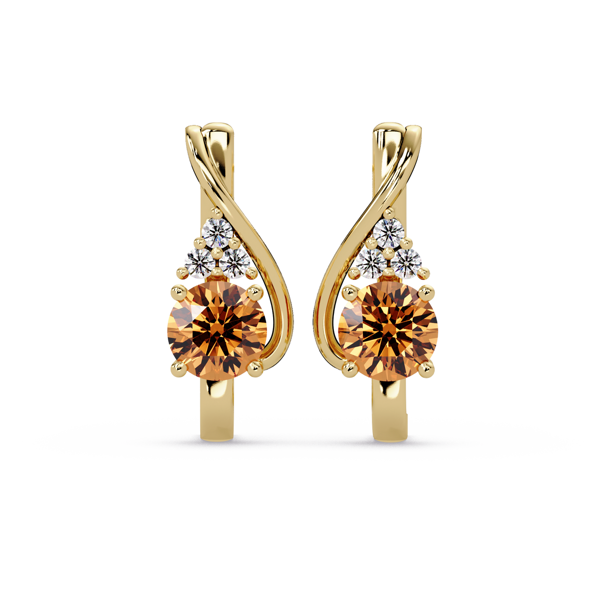 Round crossover colorstone drop earrings, Champagne Topaz in Gold