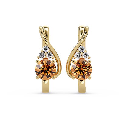 Round crossover colorstone drop earrings, Champagne Topaz in Gold