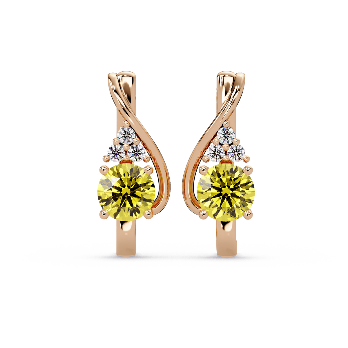 Round crossover colorstone drop earrings, Citrine Yellow in Rose gold