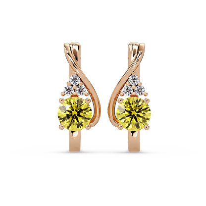 Round crossover colorstone drop earrings, Citrine Yellow in Rose gold