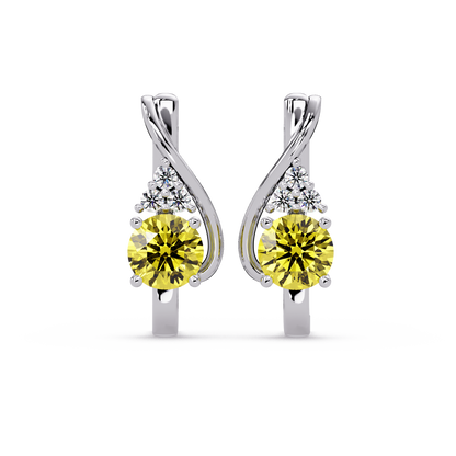 Round crossover colorstone drop earrings, Citrine Yellow in White gold