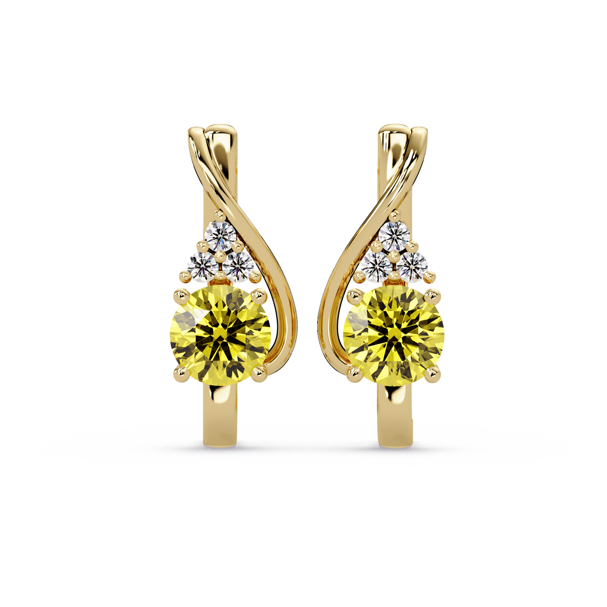 Round crossover colorstone drop earrings, Citrine Yellow in Gold