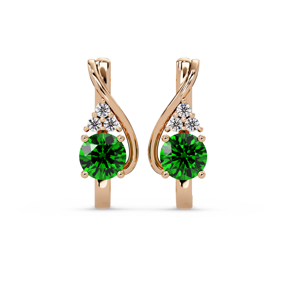 Round crossover colorstone drop earrings, Emerald Green in Rose gold