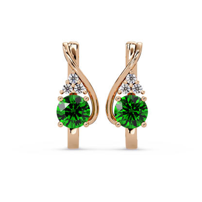 Round crossover colorstone drop earrings, Emerald Green in Rose gold