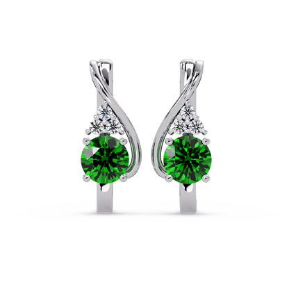 Round crossover colorstone drop earrings, Emerald Green in White gold