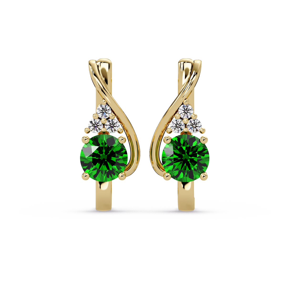 Round crossover colorstone drop earrings, Emerald Green in Gold