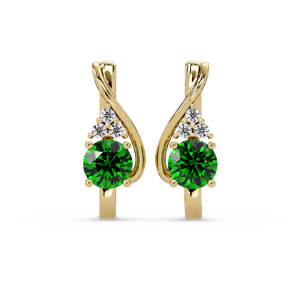 Round crossover colorstone drop earrings, Emerald Green in Gold