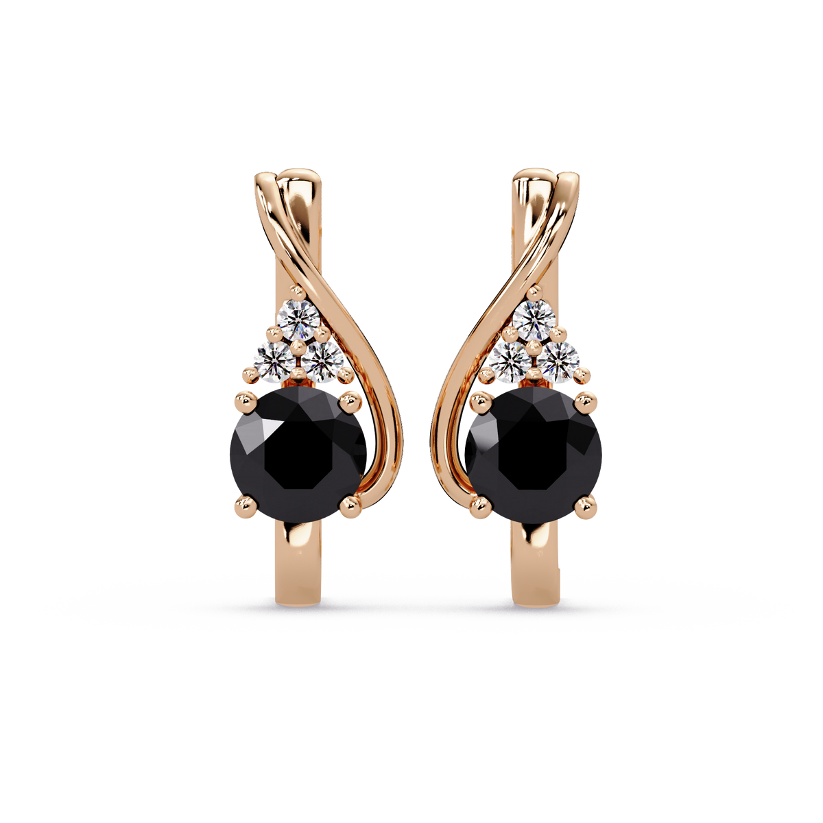 Round crossover colorstone drop earrings, Onyx in Rose gold