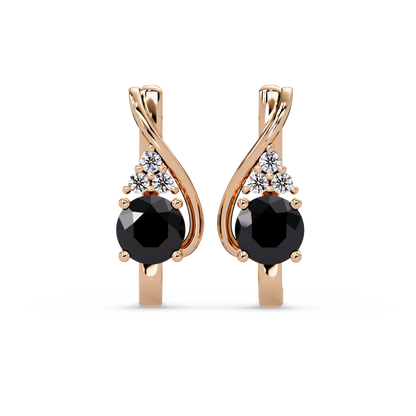 Round crossover colorstone drop earrings, Onyx in Rose gold