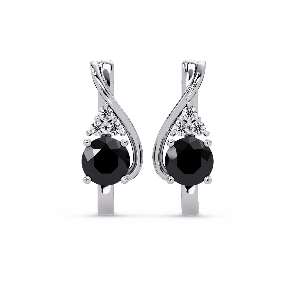 Round crossover colorstone drop earrings, Onyx in White gold
