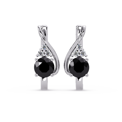 Round crossover colorstone drop earrings, Onyx in White gold