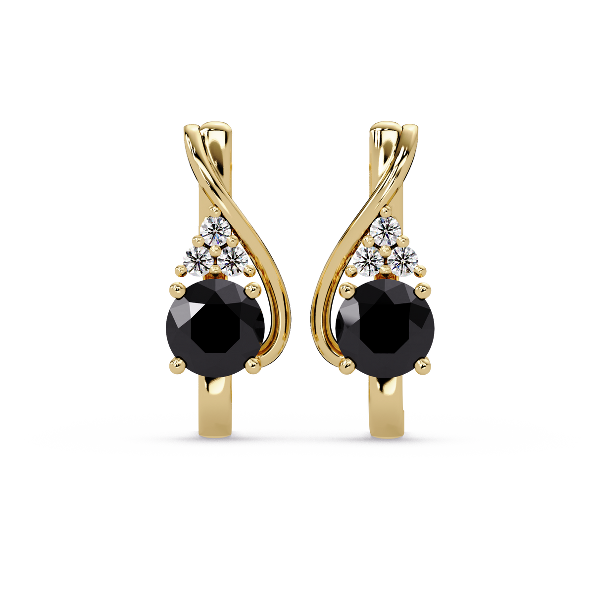 Round crossover colorstone drop earrings, Onyx in Gold