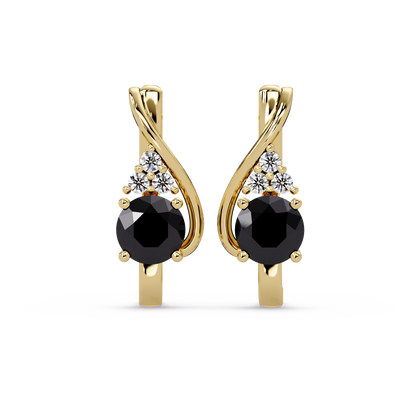 Round crossover colorstone drop earrings, Onyx in Gold