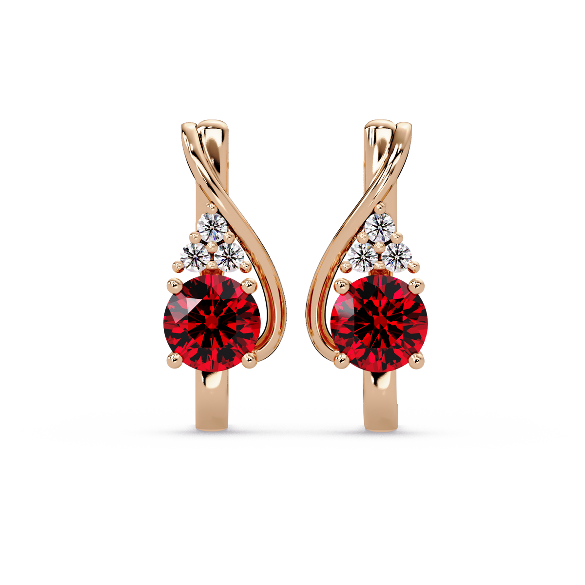 Round crossover colorstone drop earrings, Ruby Red in Rose gold