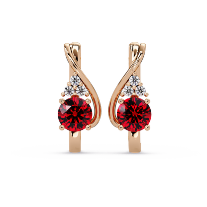 Round crossover colorstone drop earrings, Ruby Red in Rose gold