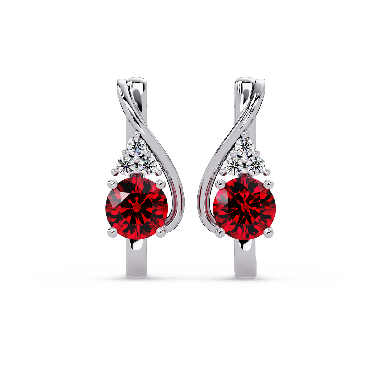 Round crossover colorstone drop earrings, Ruby Red in White gold