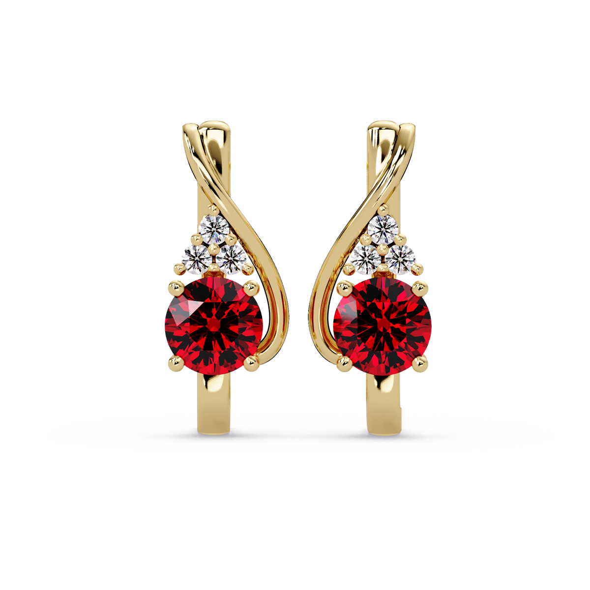Round crossover colorstone drop earrings, Ruby Red in Gold