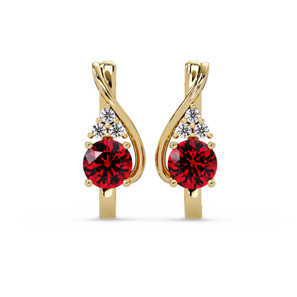 Round crossover colorstone drop earrings, Ruby Red in Gold