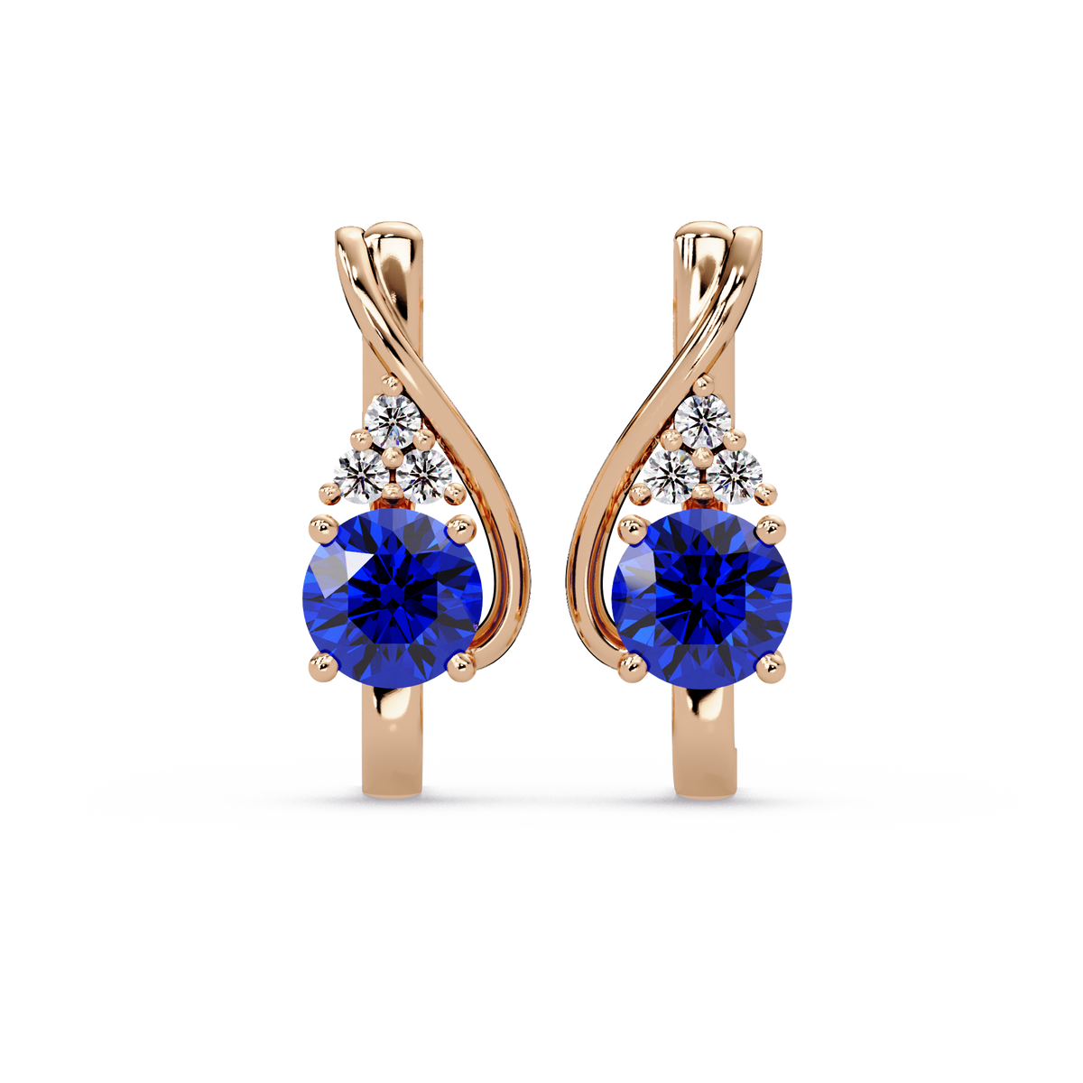 Round crossover colorstone drop earrings, Sapphire Blue in Rose gold