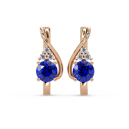 Round crossover colorstone drop earrings, Sapphire Blue in Rose gold