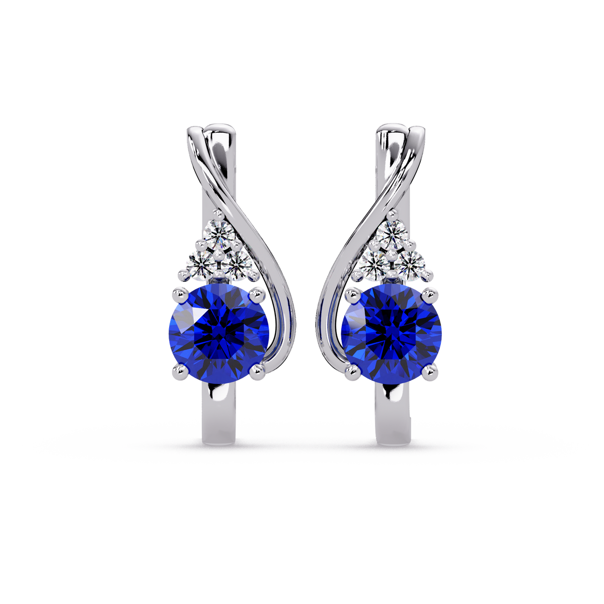 Round crossover colorstone drop earrings, Sapphire Blue in White gold