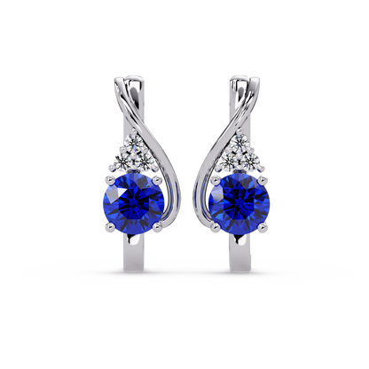 Round crossover colorstone drop earrings, Sapphire Blue in White gold