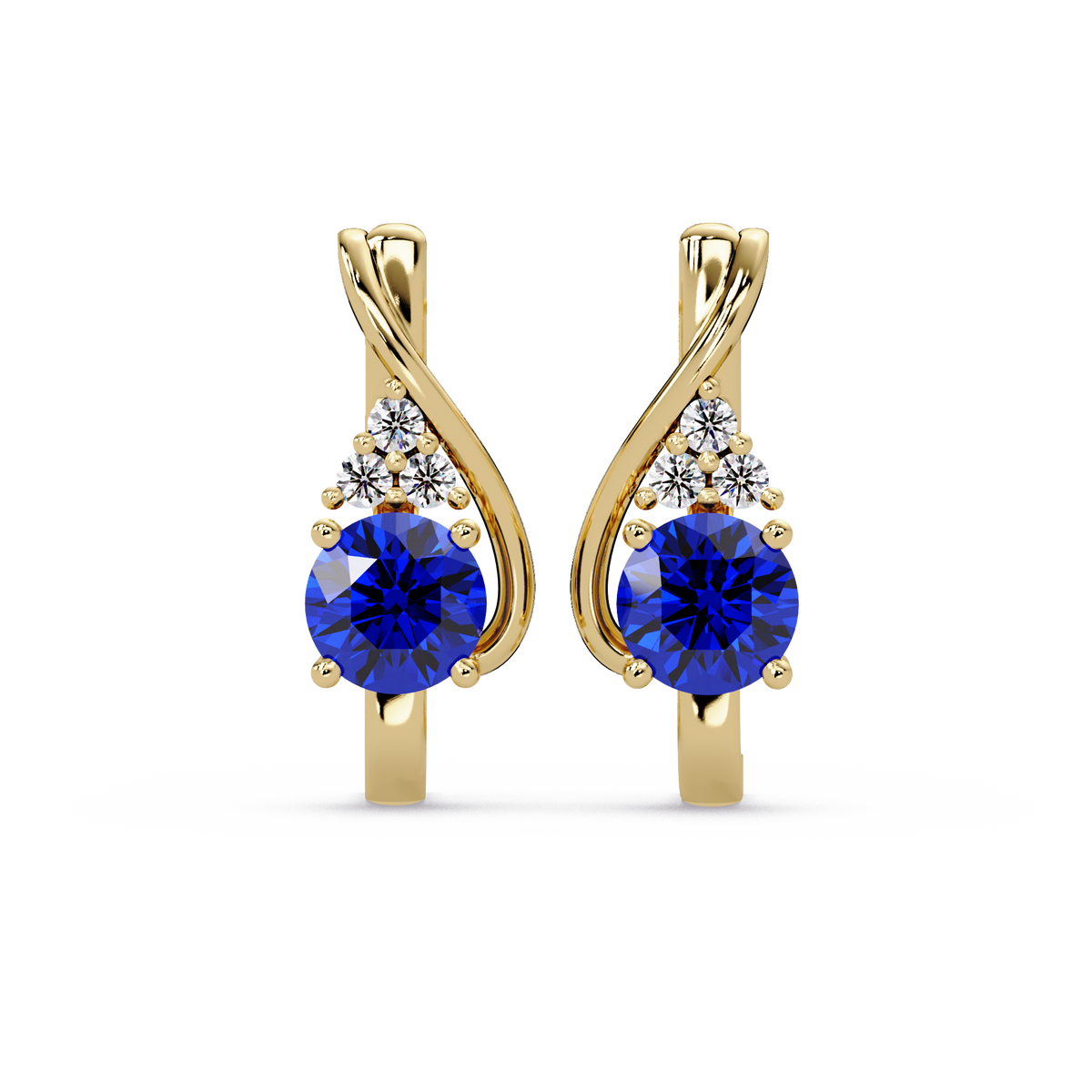 Round crossover colorstone drop earrings, Sapphire Blue in Gold