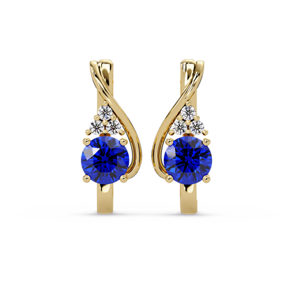 Round crossover colorstone drop earrings, Sapphire Blue in Gold