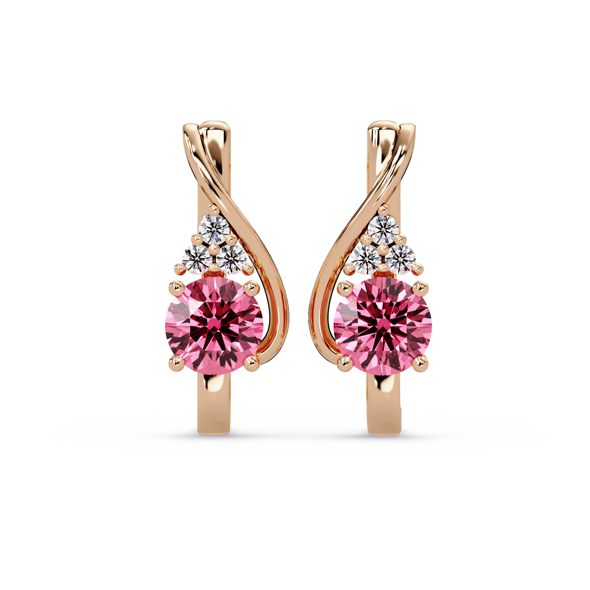 Round crossover colorstone drop earrings, Tourmaline Pink in Rose gold
