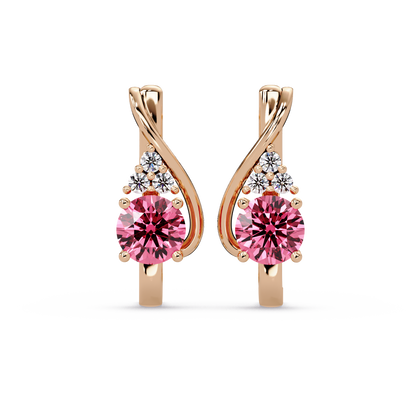 Round crossover colorstone drop earrings, Tourmaline Pink in Rose gold