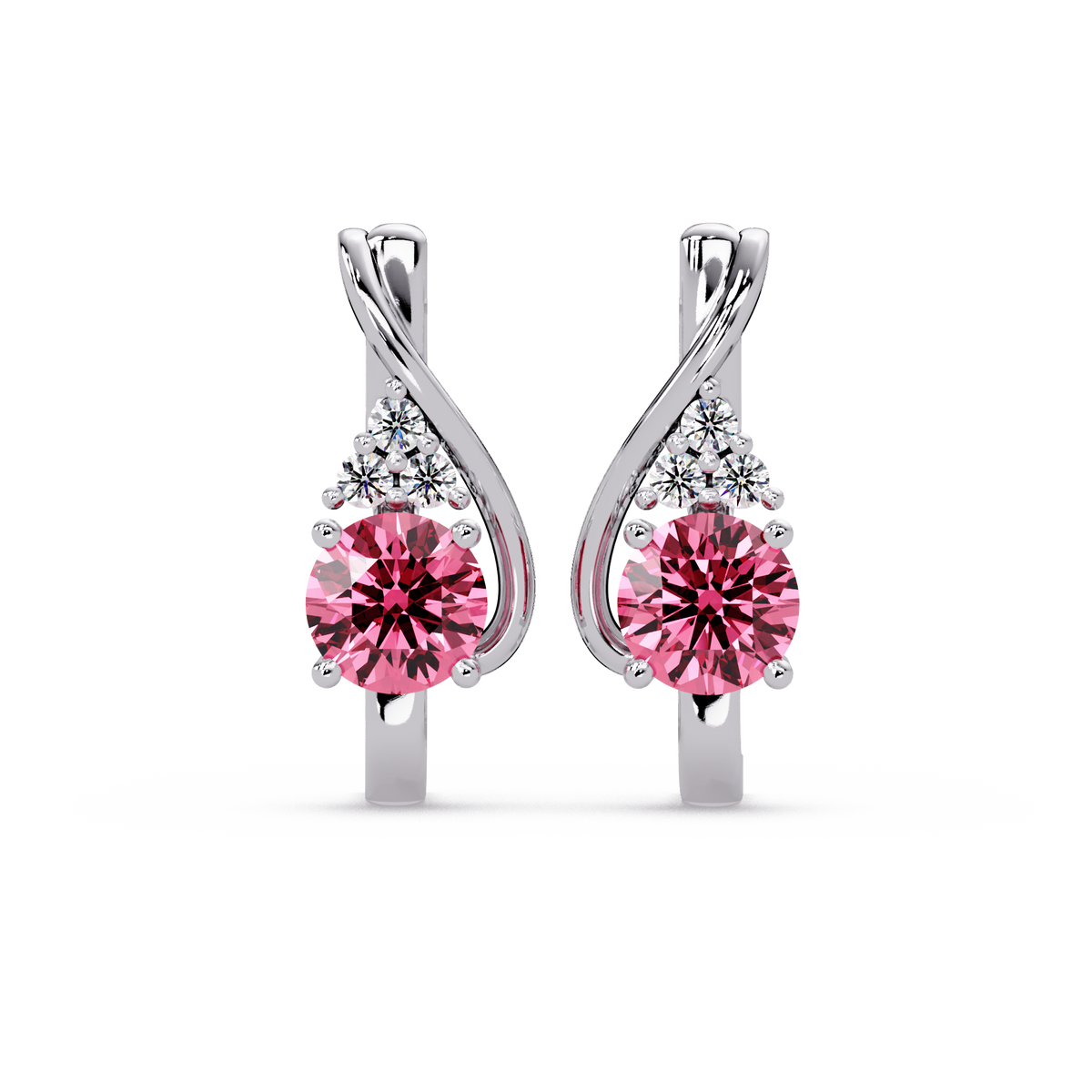 Round crossover colorstone drop earrings, Tourmaline Pink in White gold
