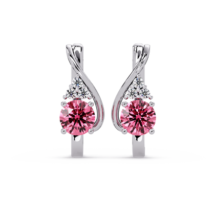 Round crossover colorstone drop earrings, Tourmaline Pink in White gold