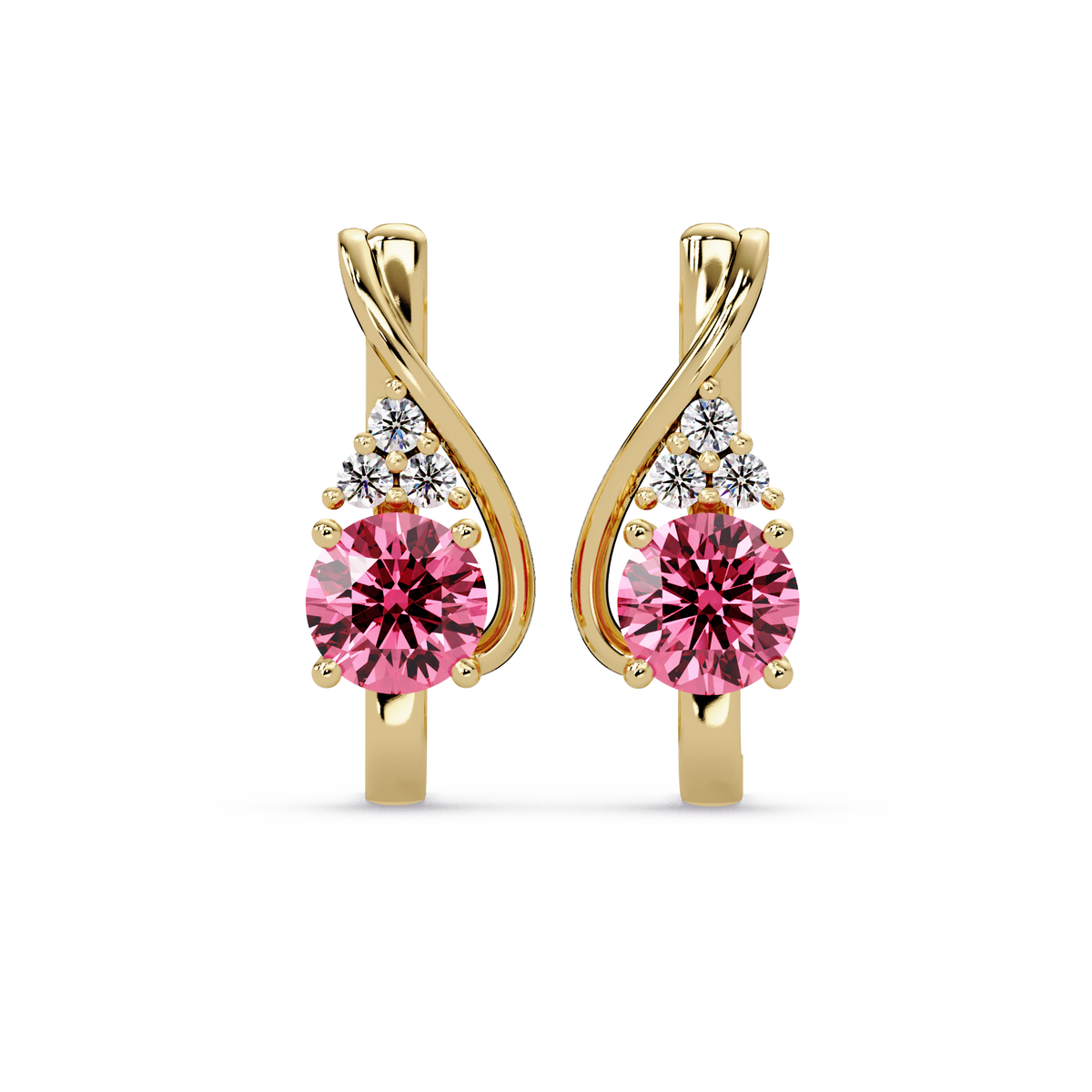 Round crossover colorstone drop earrings, Tourmaline Pink in Gold