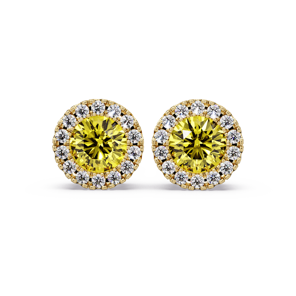 0.8 CTW Round Halo Colorstone Stud Earrings in Gold with Citrine Yellow center stones