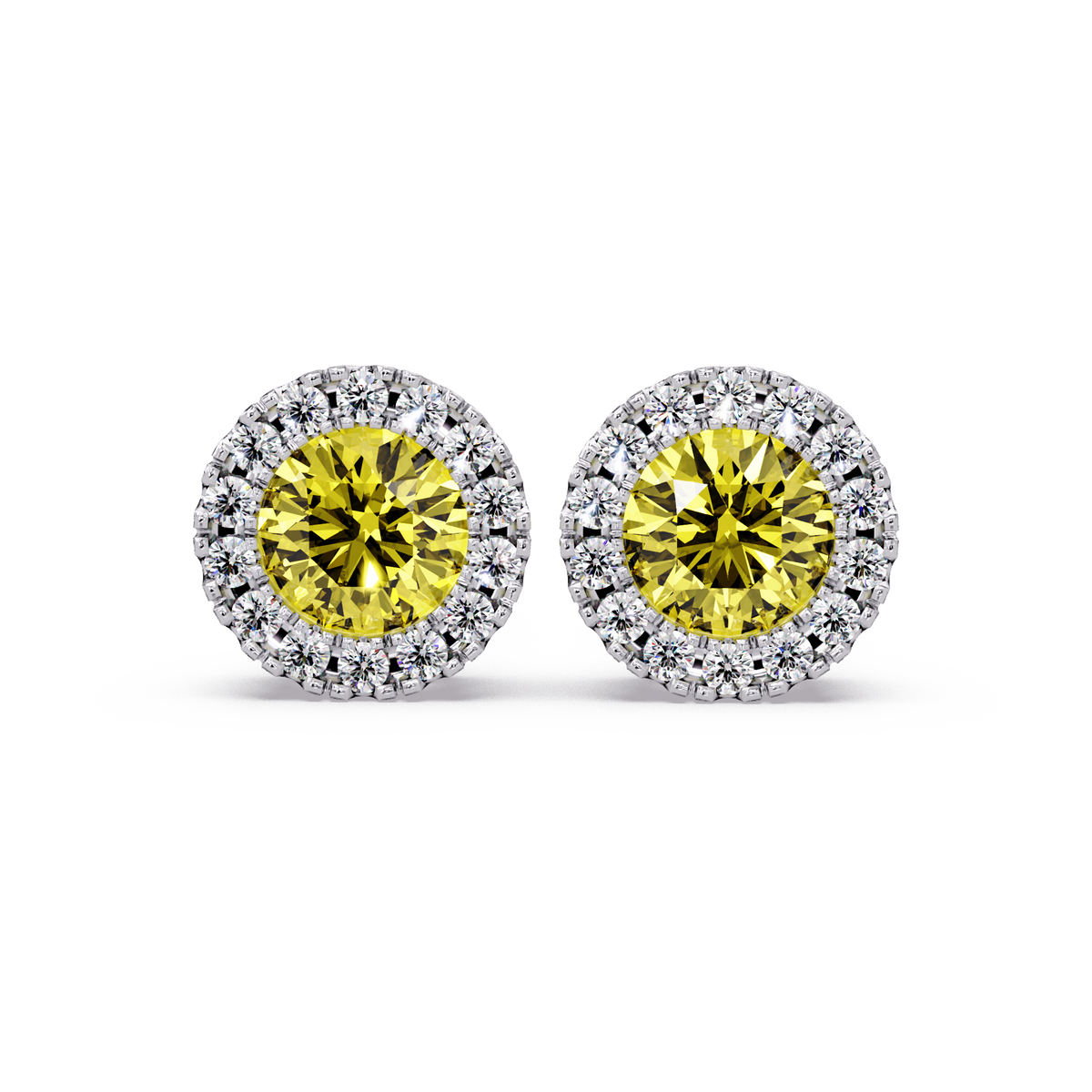 0.8 CTW Round Halo Colorstone Stud Earrings in White gold with Citrine Yellow center stones