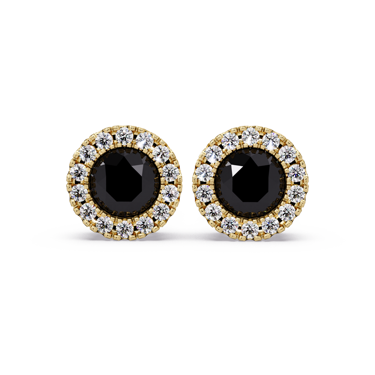 0.8 CTW Round Halo Colorstone Stud Earrings in Gold with Onyx center stones