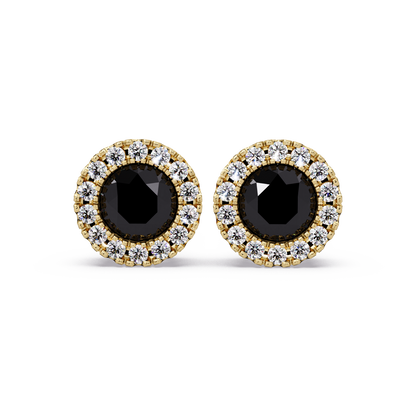 0.8 CTW Round Halo Colorstone Stud Earrings in Gold with Onyx center stones