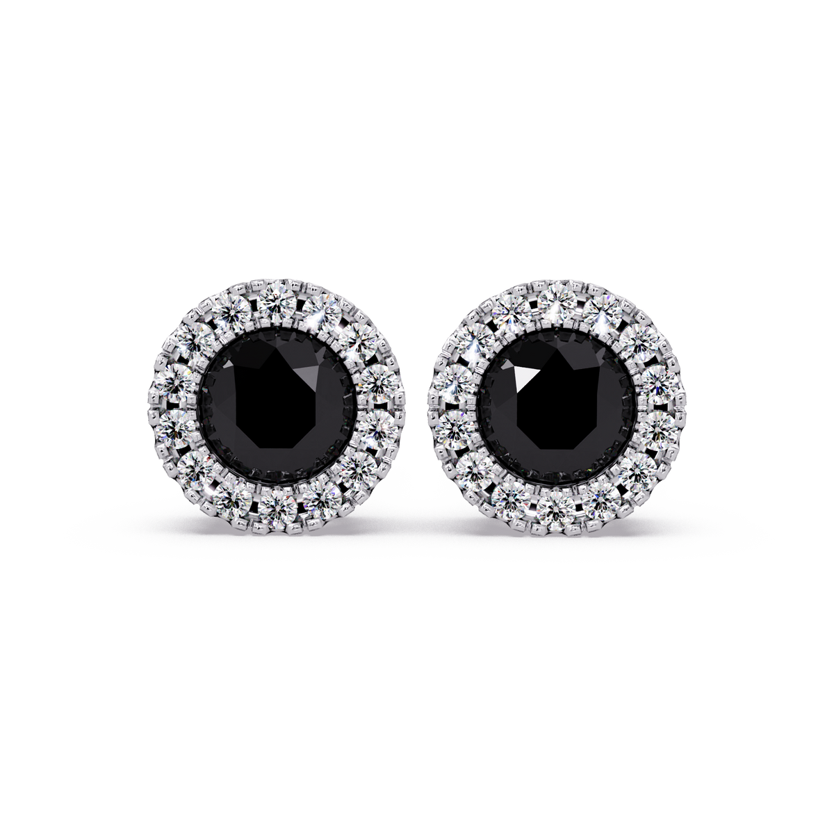 0.8 CTW Round Halo Colorstone Stud Earrings in White gold with Onyx center stones