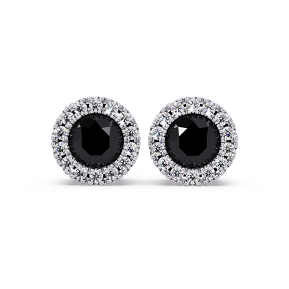 0.8 CTW Round Halo Colorstone Stud Earrings in White gold with Onyx center stones