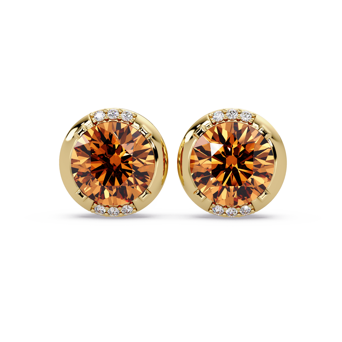 2.7 CTW Round Halo Colorstone Stud Earrings in Gold with Champagne Topaz center stones