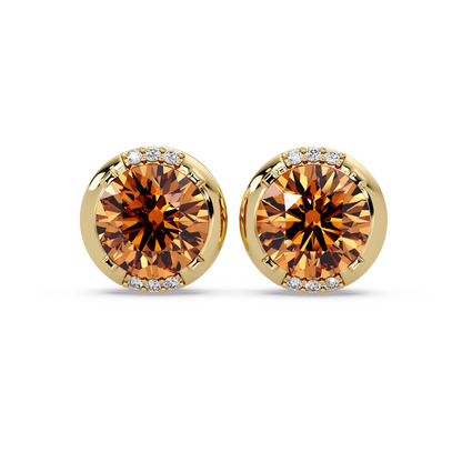 2.7 CTW Round Halo Colorstone Stud Earrings in Gold with Champagne Topaz center stones