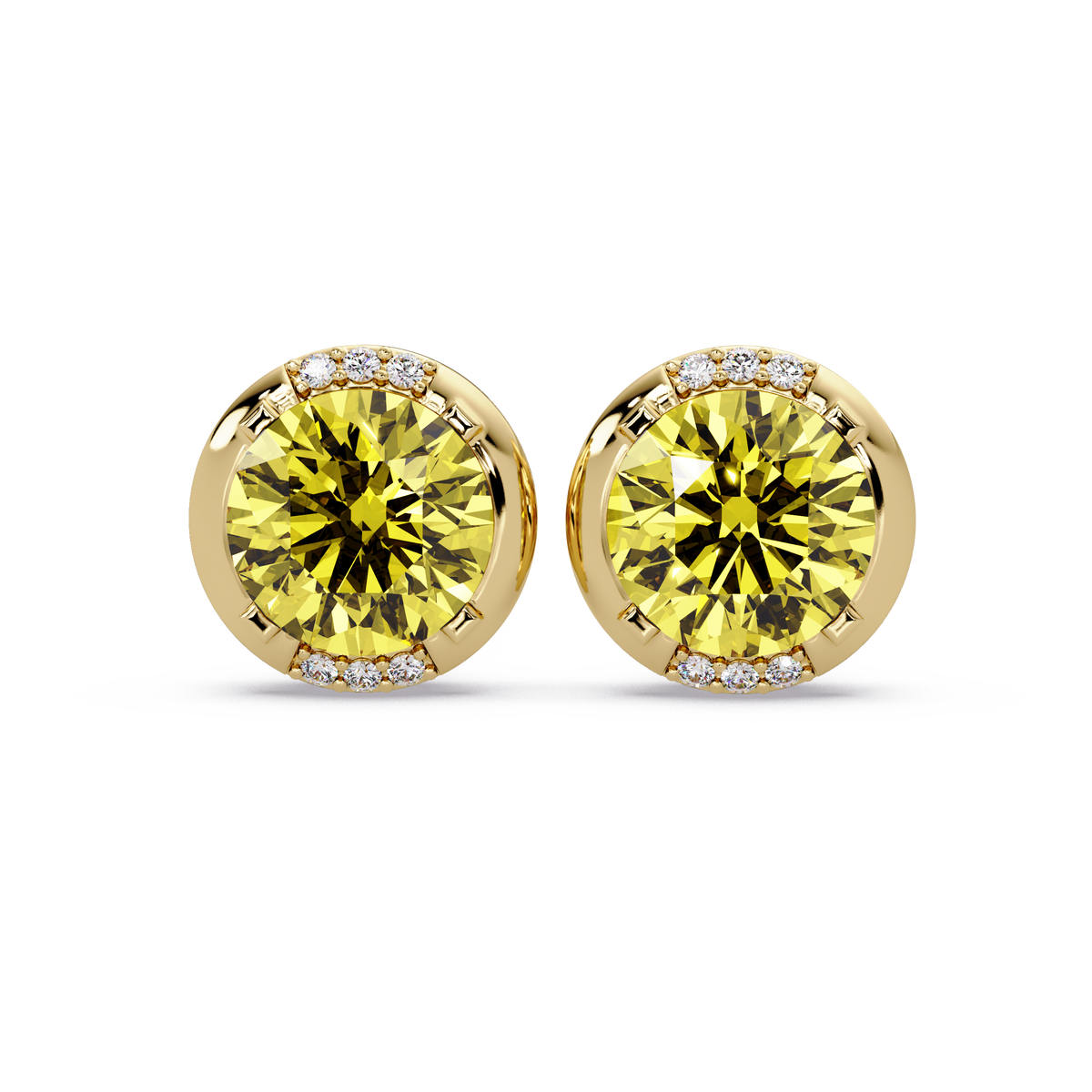 2.7 CTW Round Halo Colorstone Stud Earrings in Gold with Citrine Yellow center stones