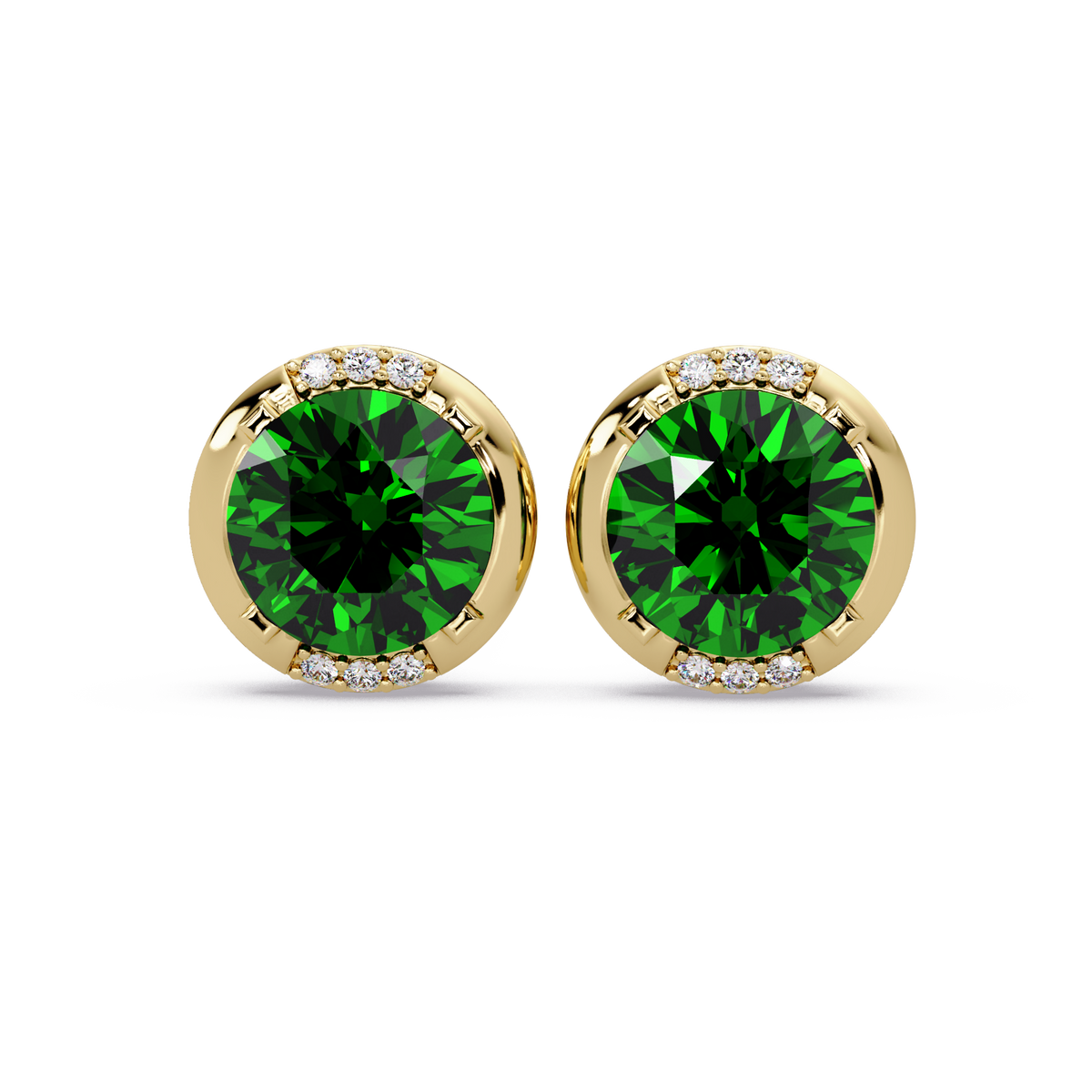 2.7 CTW Round Halo Colorstone Stud Earrings in Gold with Emerald Green center stones