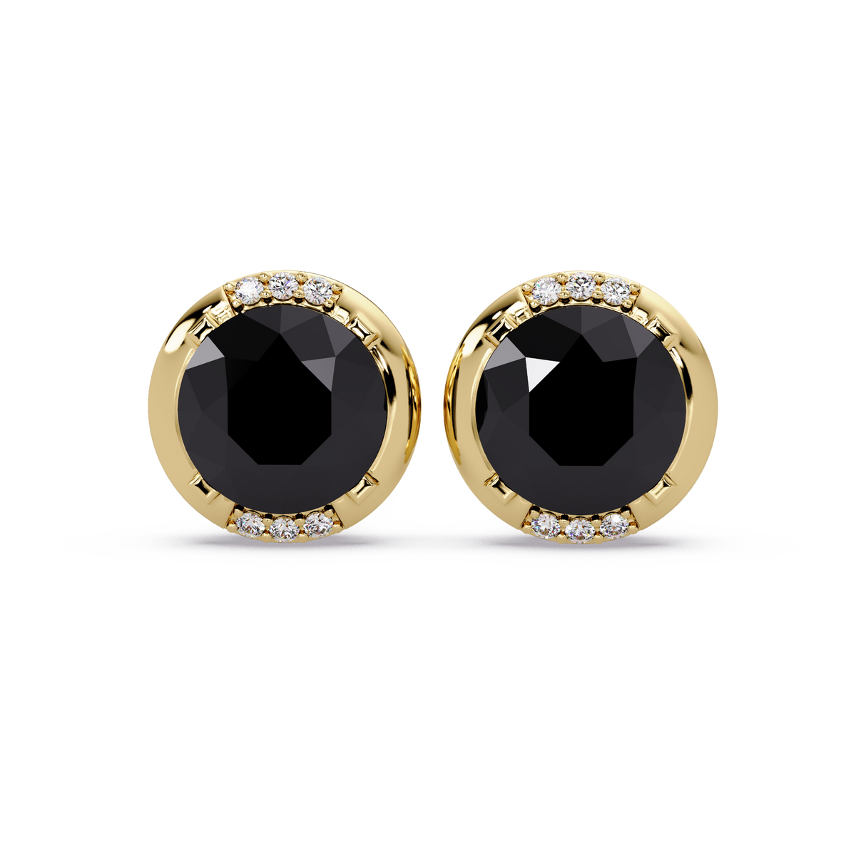 2.7 CTW Round Halo Colorstone Stud Earrings in Gold with Onyx center stones